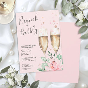 Brunch Prickelndes Rosa Blumen Hochzeitsdusche Einladung