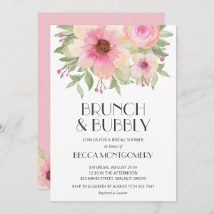 Brunch und Blubbly Blush Pink Brautparty Einladung