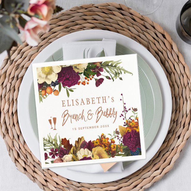 Brunch und blubbly Herbst blumengeschmücktes Braut Serviette (Von Creator hochgeladen)