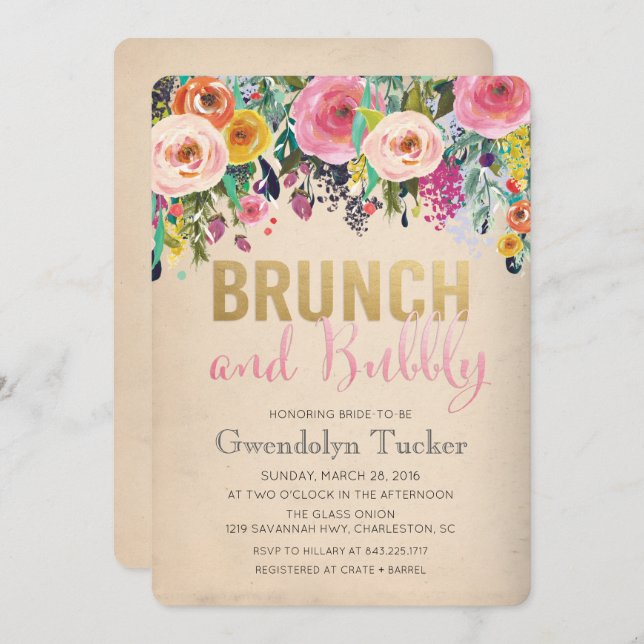 Brunch und Brautdusche Einladung (Vorne/Hinten)