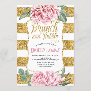 Brunch und Bubble Gold Floral Brautparty Einladung