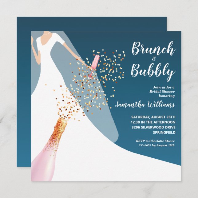 Brunch und Bubbly Aquamarin Bridal Dusche Einladun (Vorne/Hinten)