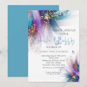 Brunch und Bubbly Aquamarin Lila Abstrakt Einladung