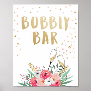 Brunch und Bubbly Bar Florales Brauttisch-Schild Poster