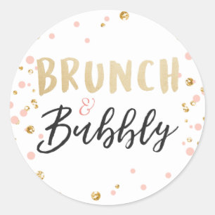 Brunch und Bubbly bevorzugen das Brautparty pink Runder Aufkleber
