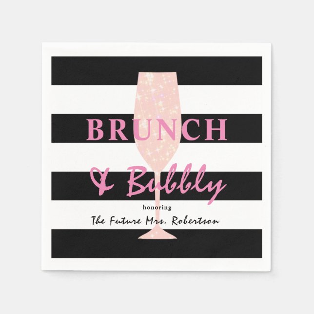 Brunch und Bubbly Black/White Strip | Rosa Serviette (Vorderseite)