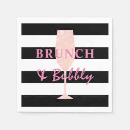 Brunch und Bubbly Black/White Strip | Rosa Serviette