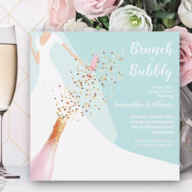 Brunch und Bubbly Blue Brautparty Einladung (Von Creator hochgeladen)