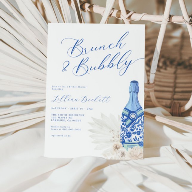 Brunch und Bubbly Blue Script-Brautparty Einladung (Von Creator hochgeladen)