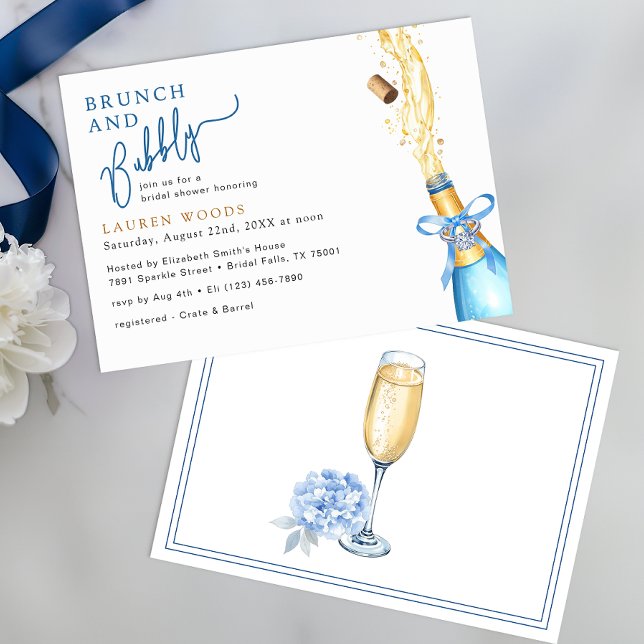 Brunch und Bubbly Brautparty Blue Champagne Pop Einladung (Bridal Brunch Invite)
