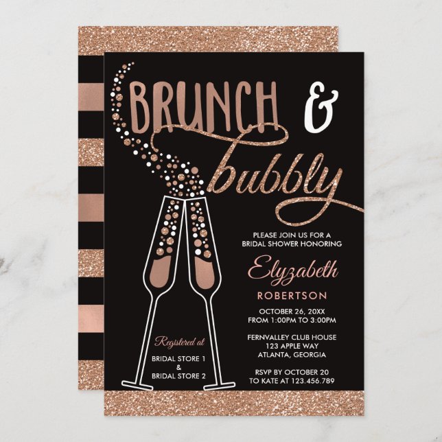Brunch und Bubbly Brautparty Einladung, Imitate Go Einladung (Vorne/Hinten)