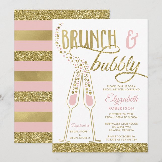 Brunch und Bubbly Brautparty Einladung, Imitate Go Einladung (Vorne/Hinten)