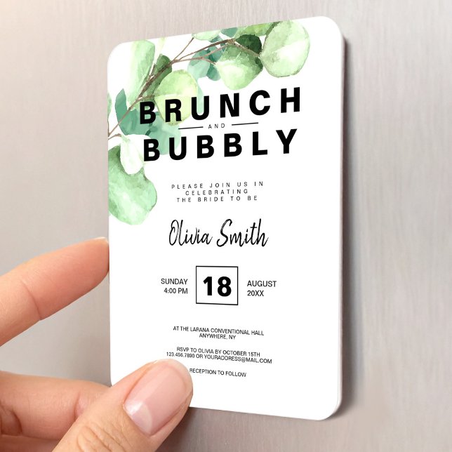 Brunch und Bubbly Brautparty Grünes Eukalyptus Magnet (Brunch and Bubbly Bridal Shower Green Eucalyptus Magnet, Bride to Be)