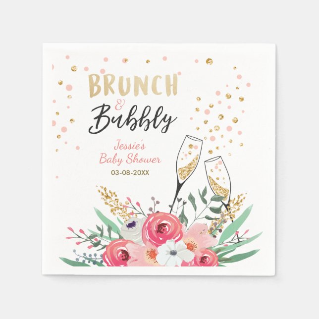 Brunch und Bubbly Brautparty Paper Napkins Pink Serviette (Vorderseite)