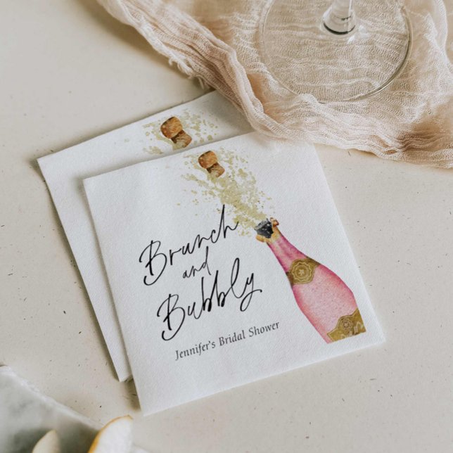 Brunch und Bubbly Brautparty Paper Napkins Serviette (Pink Brunch and Bubbly Paper Napkins)