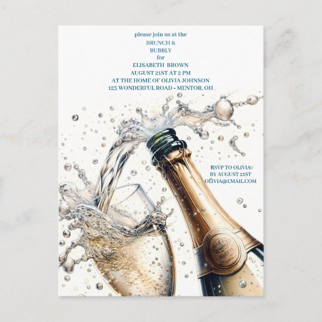 Brunch und Bubbly Brautparty Postkarte (Vorderseite)