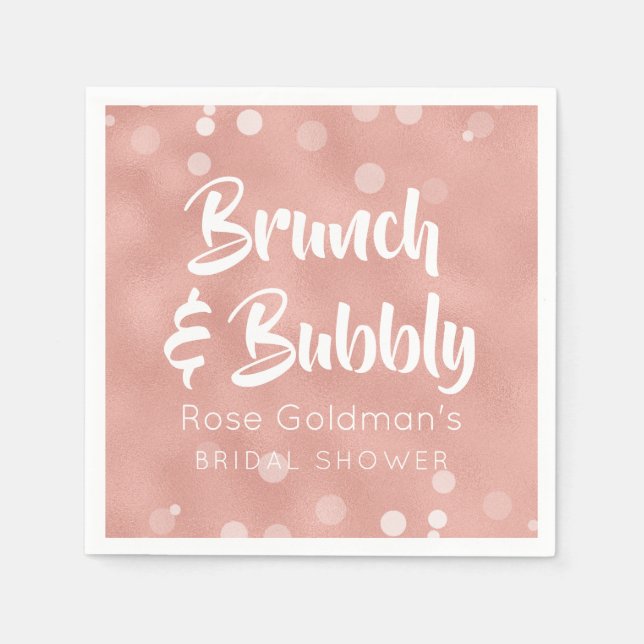 Brunch und Bubbly Brautparty Rosa Rose Gold Serviette (Vorderseite)