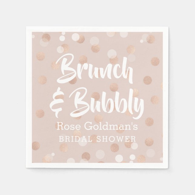 Brunch und Bubbly Brautparty Rose Gold Confetti Serviette (Vorderseite)