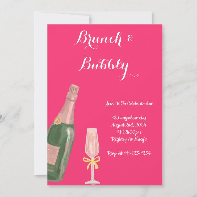 BRUNCH- UND BUBBLY-BRIDAL-DUSCHINVITATION EINLADUNG (Vorderseite)