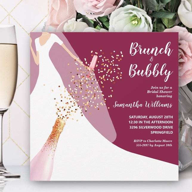 Brunch und Bubbly Bridge auf Cranberry Brautparty Einladung (Von Creator hochgeladen)