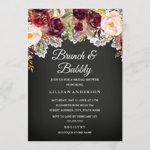 Brunch und Bubbly Chalkboard Brautparty Einladung