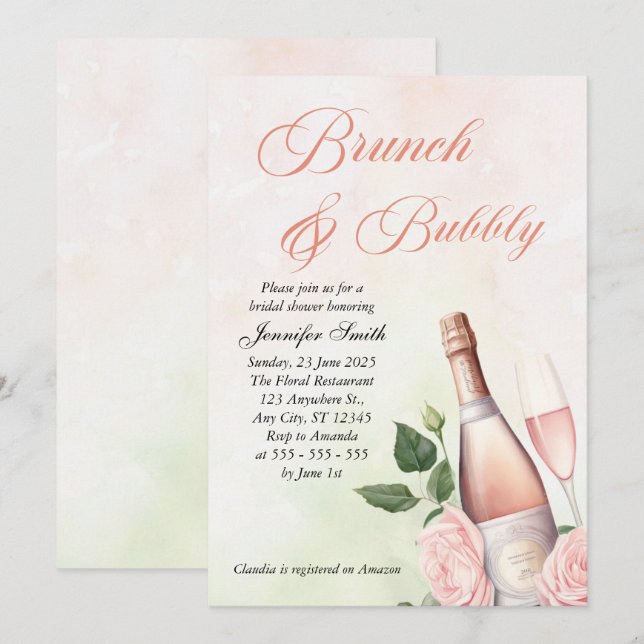 Brunch und Bubbly Champagne Brautparty Einladung (Vorne/Hinten)