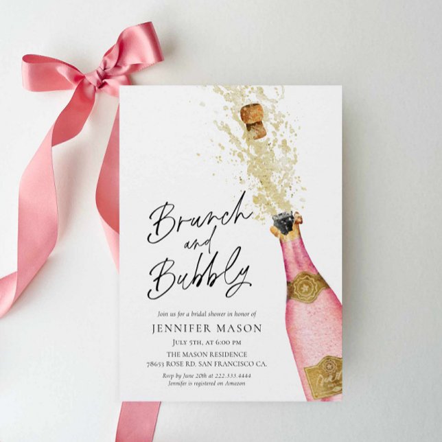 Brunch und Bubbly Champagne Brautparty Invitati Einladung (Pink Brunch and Bubbly Bridal Shower Invitation)