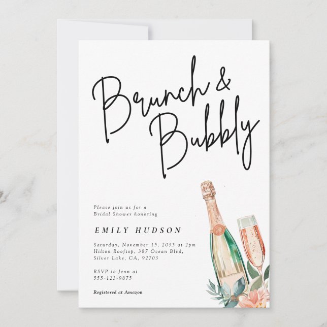 Brunch und Bubbly Elegante Brautdusche Einladung (Vorderseite)