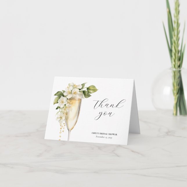 Brunch und Bubbly Elegantes Brautparty Dankeskarte (Vorderseite)