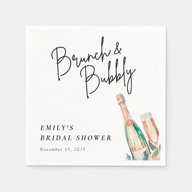 Brunch und Bubbly Elegantes Brautparty Serviette (Vorderseite)