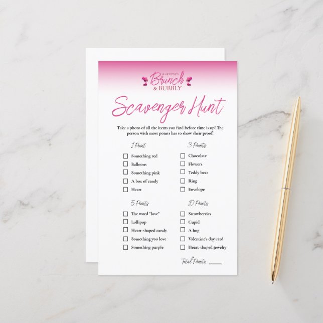 Brunch und Bubbly Galentines Scavenger Hunt Game (Vorderseite/Rückseite Beispiel)