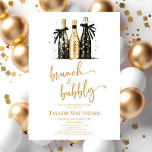 Brunch und Bubbly Gold Champagner Brautparty Einladung