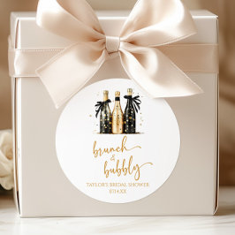 Brunch und Bubbly Gold Champagner Brautparty Runder Aufkleber
