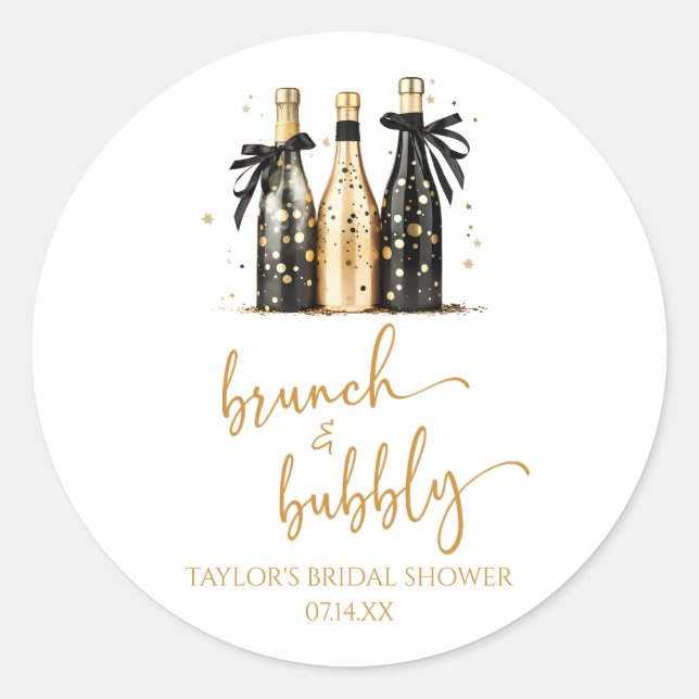 Brunch und Bubbly Gold Champagner Brautparty Runder Aufkleber (Vorderseite)