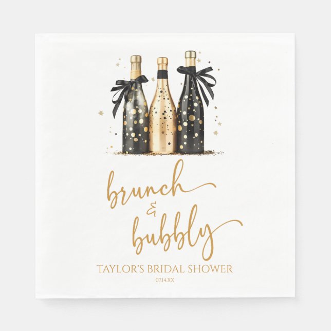 Brunch und Bubbly Gold Champagner Brautparty Serviette (Vorderseite)