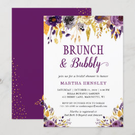 Brunch und Bubbly Gold Glitzer Dots Lila Einladung