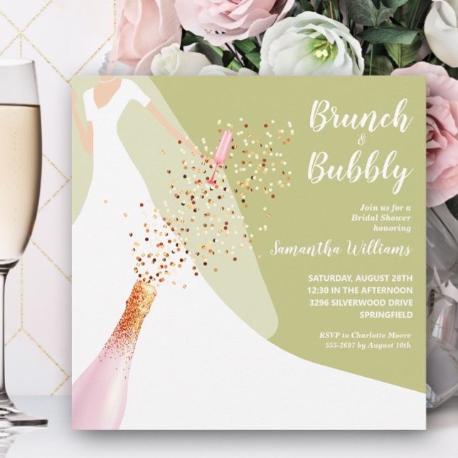 Brunch und Bubbly Green Brautparty Einladung (Von Creator hochgeladen)