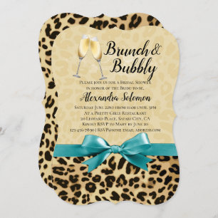 Brunch und Bubbly Leopard Türkisfarbenes Brautpart Einladung