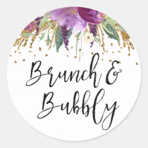 Brunch und Bubbly lila Amethyst-Brautjungfernparty Runder Aufkleber