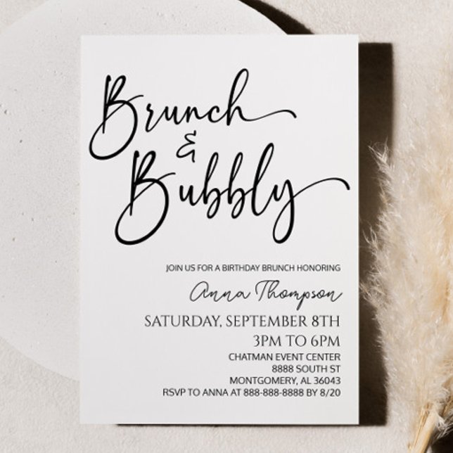 Brunch und Bubbly Minimal Brunch Party Einladung (Von Creator hochgeladen)