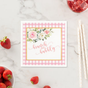 Brunch und Bubbly Napkin - Pink Text Gingham Serviette