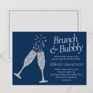 Brunch und Bubbly   Navy Blue Silver Gray Dusche Einladung
