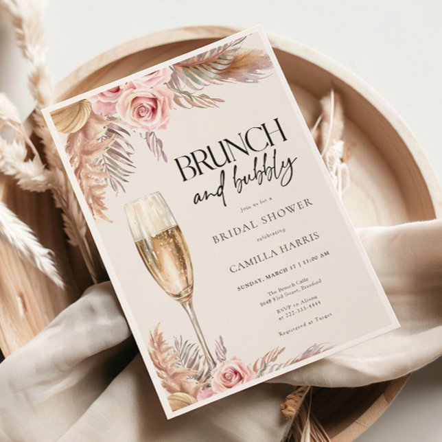 Brunch und Bubbly Pampas Grass Brautparty Einladung (Von Creator hochgeladen)