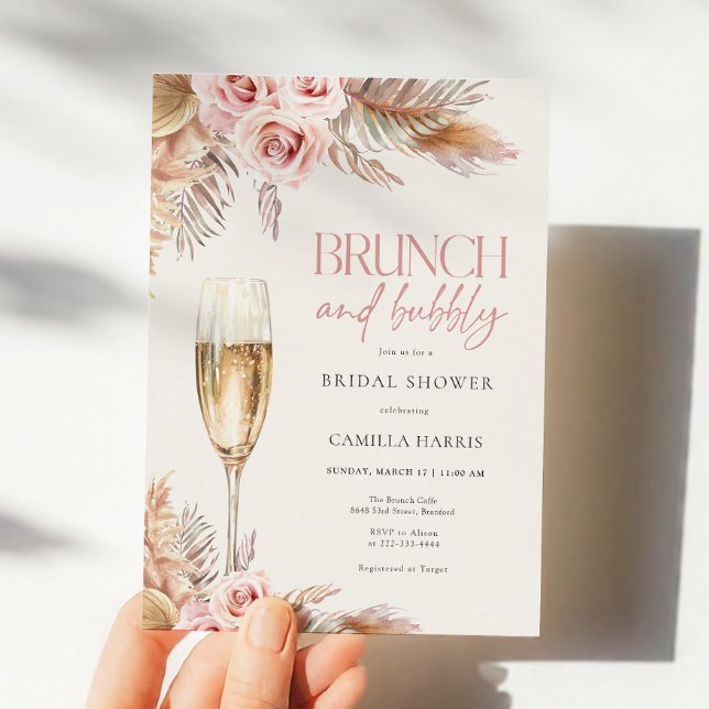 Brunch und Bubbly Pampas Grass Brautparty Einladung (Von Creator hochgeladen)