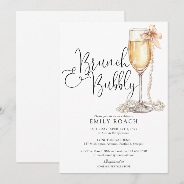 Brunch und Bubbly Pearls Brautparty Einladung (Vorne/Hinten)