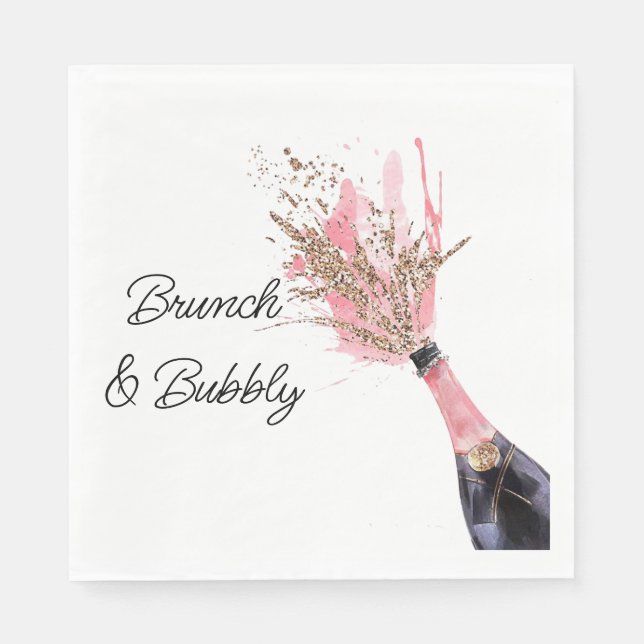 Brunch und Bubbly Pink Champagner Brautparty Serviette (Vorderseite)