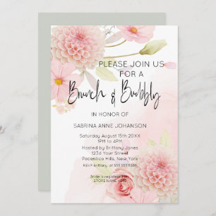 Brunch und Bubbly Pink Floral Brautparty Invita Einladung