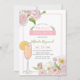 Brunch und Bubbly | Pink Floral Bridal Brunch Einladung