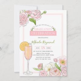Brunch und Bubbly | Pink Floral Graduation Party Einladung
