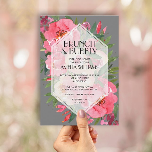 Brunch und Bubbly Pink Peonies Brautparty Einladung (Von Creator hochgeladen)